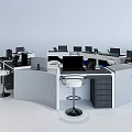 Modern Office Desks Workstation Setup With Computers Swivel Chairs And Storage Cabinets 3d model