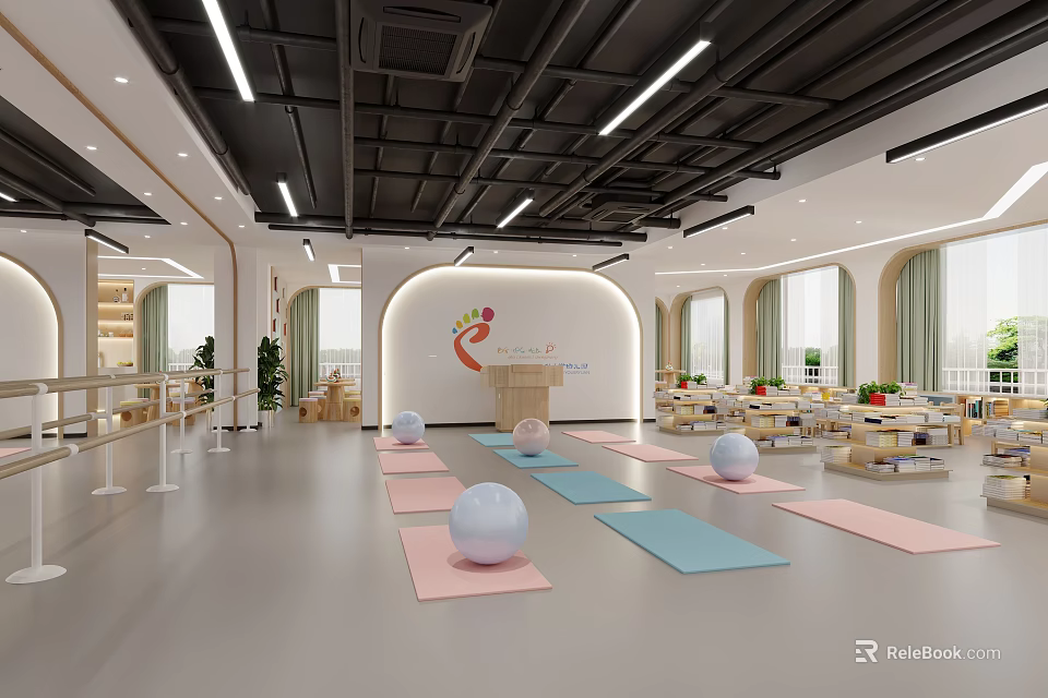 Kindergarten Interior Activity Space With Yoga Mats And Balls 3d model 