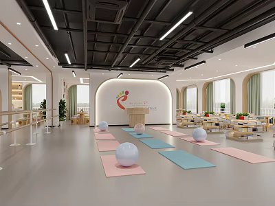 Kindergarten Interior Activity Space With Yoga Mats And Balls 3d model