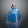 Blue Glass Bottle With Cork Stopper Transparent Body And Blue Liquid