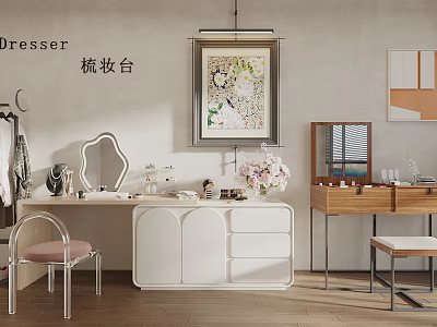 Modern Dresser With Mirror Chair Decorative Items And Wall Art For Bedroom 3d model