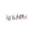 Cute Kids Table Set With Rabbit Ear Chairs And Wooden Legs In Pink White