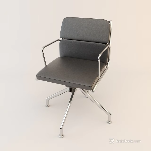 Modern Gray Upholstered Armchair With Metal Armrests And Chrome Swivel Base 3d model 