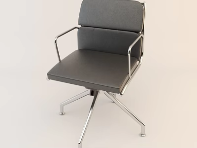Modern Gray Upholstered Armchair With Metal Armrests And Chrome Swivel Base 3d model