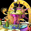 Ornate Stage With Gold Purple Decorations Carousel Structure Clock And Green Ornaments