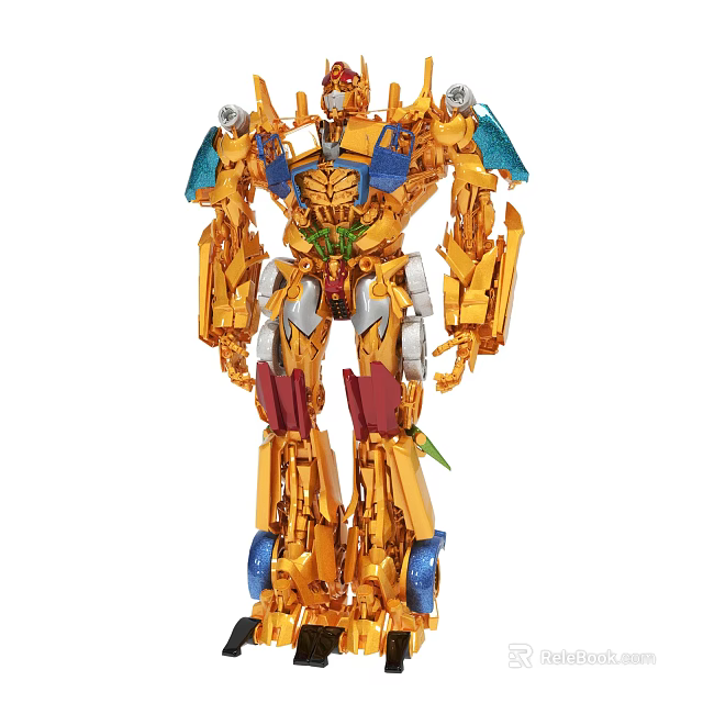 Detailed Golden Blue Transformers Action Figure With Mechanical Joints And Wheels 3d model 