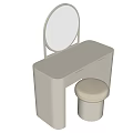 Simple Design Light Colored Dressing Table With Round Mirror And Matching Stool 3d model