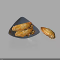 Golden Crispy Fried Dumplings on Black Triangular Plate With Single One Beside 3d model