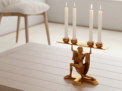Elegant Golden Human Figure Candle Holder With White Candles For Table Decor 3d model