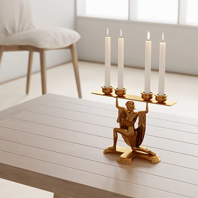 Elegant Golden Human Figure Candle Holder With White Candles For Table Decor 3d model