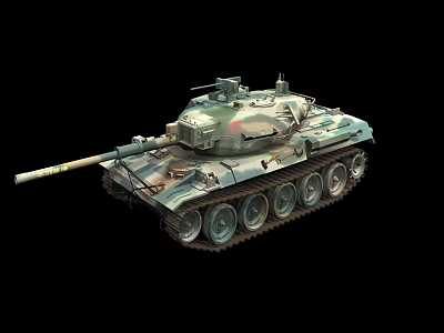 Armored Military Camouflage Tank With Long Barrel Tracks And Road Wheels 3d model