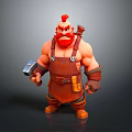 Muscular Man With Red Hair And Beard Holding Hammer And Axe In Overalls