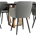 Elegant Modern Dark Dining Table With Gray Upholstered Chairs And Metal Legs