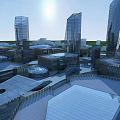 Modern High Rise Residential Buildings in City with Glass Curtain Walls under Sunlight Aerial View