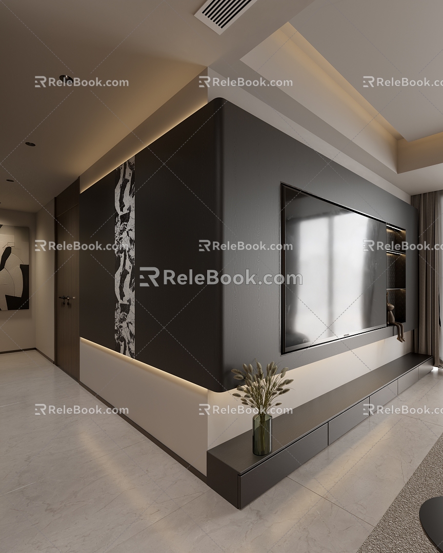 Modern corner TV background wall 3d model