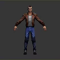 Man In Brown Leather Jacket Gray T-Shirt And Blue Jeans Standing Pose