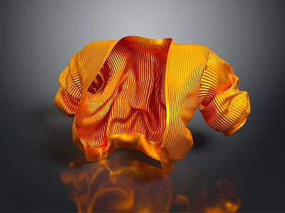 Shiny Orange Abstract Garment With Wrinkled Flowing Lines And Textured Design 3d model
