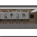 Contemporary Restaurant Kitchen Interior With Long Tables Seats Decorative Paintings And Wooden Ceiling
