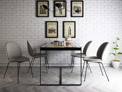 Nordic Dining Table and Chair Combination Table and Chair Combination 3d model