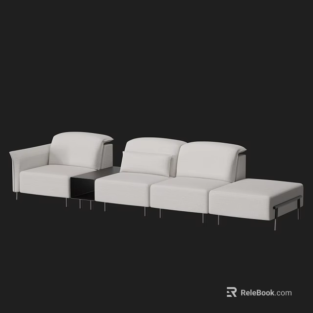 Modern White Sectional Sofa With Metal Legs Modular Design And Side Table 3d model