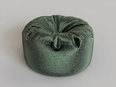 Green Round Bean Bag Chair With Shiny Metallic Texture And Pleated Surface For Comfortable Seating 3d model