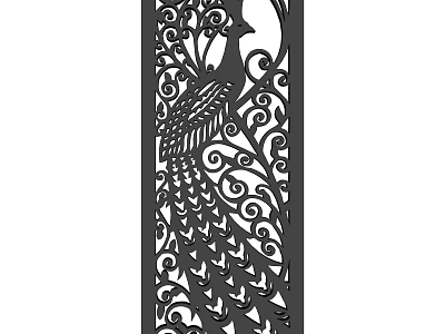 Decorative Room Divider Screen With Intricate Peacock Carved Pattern For Modern Home Decor 3d model