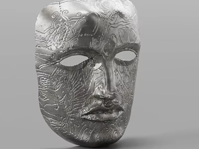 Silver Carved Human Face Mask With Intricate Patterns And Smooth Surface 3d model