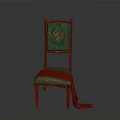 Decorative Wooden Chair With Green Backrest Golden Pattern Red Fabric And Wooden Legs