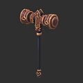 Fantasy Ornate Hammer Weapon With Gold Red Decorative Design And Black Handle
