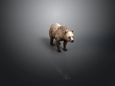 Standing 3D Bear Figurine With Detailed Fur Texture On Gray Background 3d model