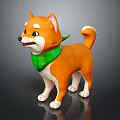 Cute Orange Shiba Inu Dog With Green Plaid Scarf Standing In 3D Rendered Scene
