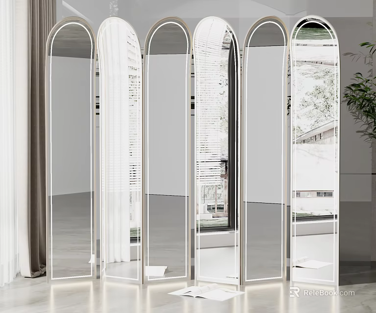 Modern Mirrored Room Divider With Arch Design And Metal Frame For Interior 3d model 