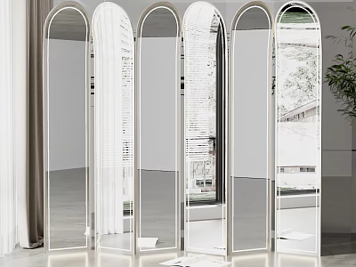 Modern Mirrored Room Divider With Arch Design And Metal Frame For Interior 3d model