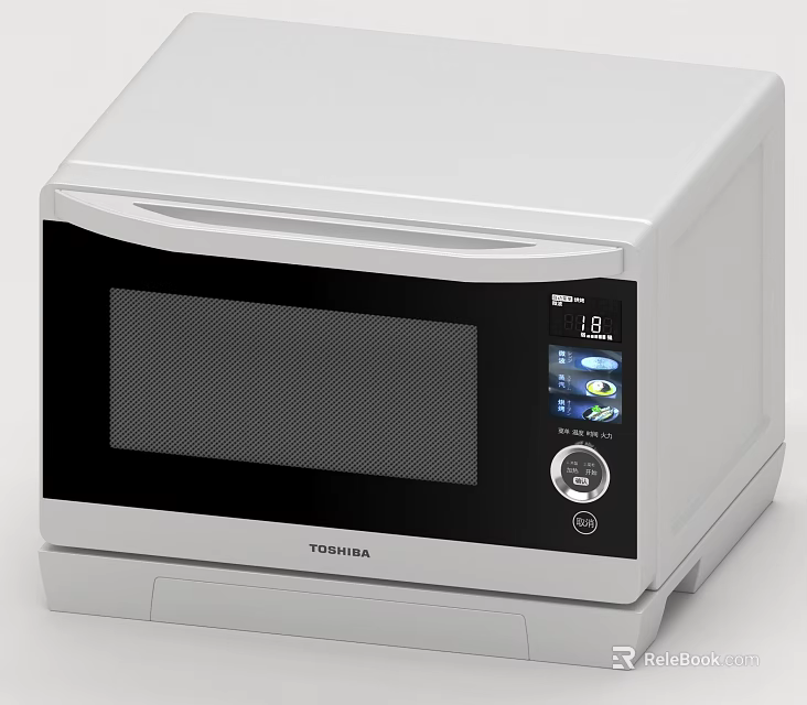 Toshiba White Microwave Oven Modern Kitchen Appliance With Digital Control Panel 3d model 