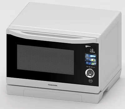 Toshiba White Microwave Oven Modern Kitchen Appliance With Digital Control Panel 3d model