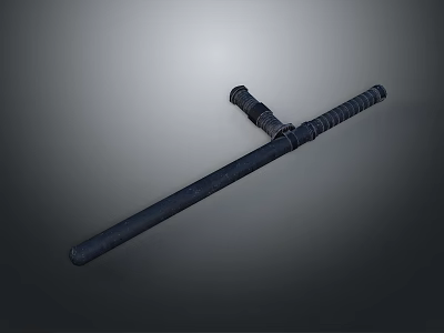 Black Tactical Baton With Non Slip Grip And Durable Metal Structure Design 3d model