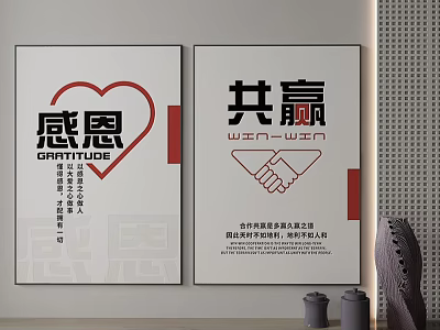 Gratitude And Win Win Themed Wall Posters With Chinese Characters And Handshake Design 3d model