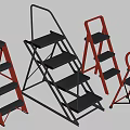 Red And Black Foldable Step Ladders With Different Step Designs For Home Use 3d model