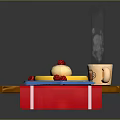 Delicious Waffle With Whipped Cream Strawberries And Hot Coffee On Wooden Tray With Checkered Cloth