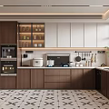 Modern Kitchen Interior Design With Dark And Light Cabinets Appliances And Tiled Floor