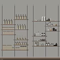 Perfumes And Cosmetics Display On Wall Mounted Shelves With Assorted Bottles Jars 3d model