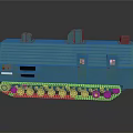 Turquoise Toy Train Carriage With Caterpillar Wheels And Detailed Structure