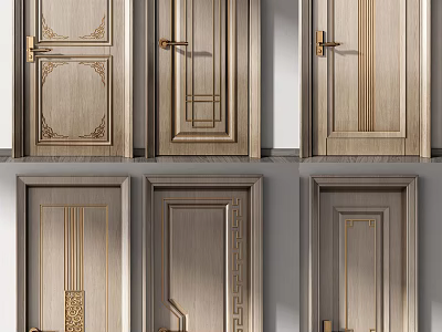 Various Design Wooden Hinged Doors With Decorative Patterns For Interior 3d model