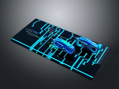 Futuristic Blue Motorcycle Concept With Glowing Circuit Board Background Design 3d model