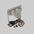 Contemporary Open Wardrobe With Hanging Clothes Dresses Shirts And Storage For Bags Shoes