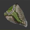 Realistic 3D Terrain Model With Curved Road Grassland Rocky Areas And Coastline