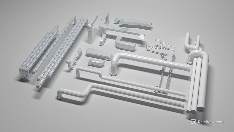 White Metal Furniture And Construction Accessories With Rails Brackets Pipes 3d model 