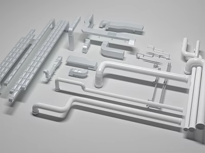 White Metal Furniture And Construction Accessories With Rails Brackets Pipes 3d model