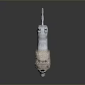 Realistic White Lion Standing with Open Mouth and Fluffy Mane on Dark Reflective Surface