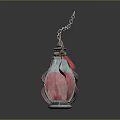 Decorative Colored Glass Lantern With Metal Frame Red Ribbon And Chain